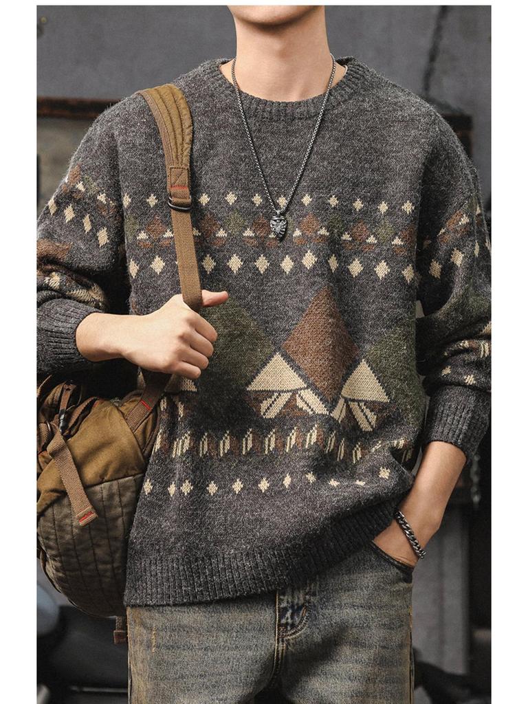 Herren Retro Ethnischer Dicker Strickpullover - Winter Übergröße Warme Schicht