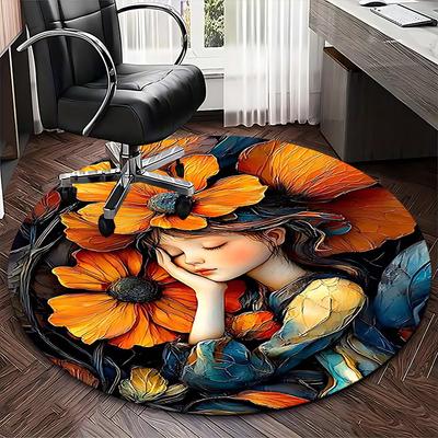 1pc Anime Design Round Carpet Office Chair Mat, Non Slip Rug for Home Decor, Living Room, Bedroom, Game Room, Festival Gift