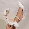 Fashion Elegant Ladies Pearls Ankle Strap Pumps Autumn 2025 Pointed Toe White Glitter High Heels Shoes Woman Plus Size 42 Bridal Shoes