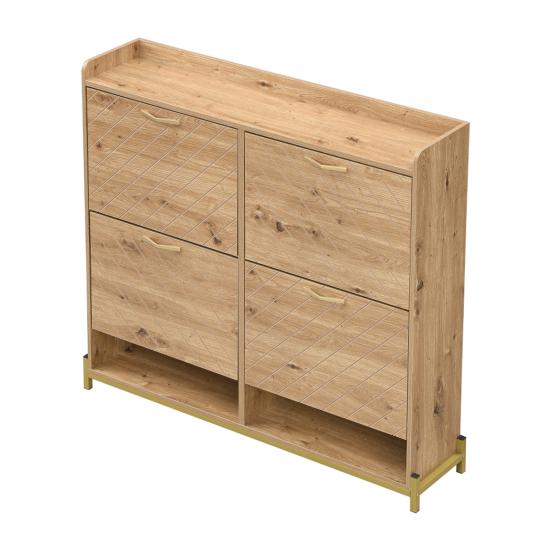 Modern Shoe Rack in Wood Look, 4-Door Shoe Cabinet, Space-Saving Shoe Cabinet for Entrance Areas, Hallways, or Corridors, Sturdy and