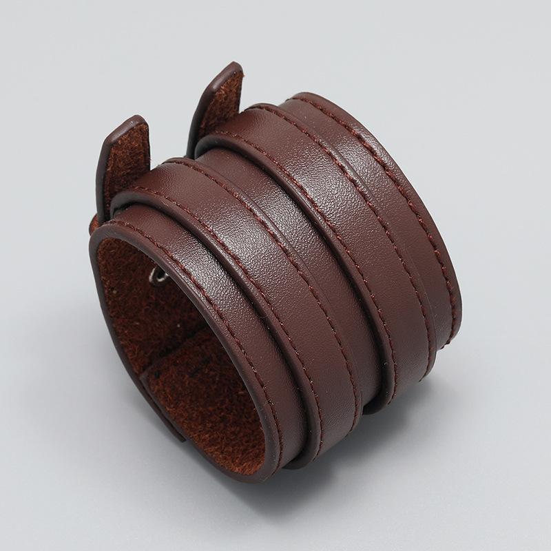 Modisches Herrenarmband aus echtem Leder Freundschaft Großes breites Armband für Männer Hohe Qualität Schnalle verstellbar Vintage Punk Schmuck