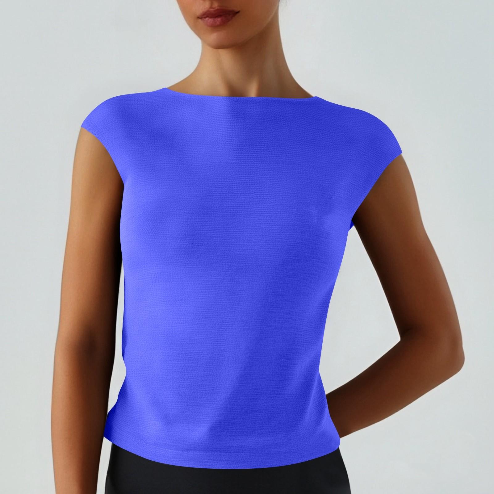 

Women s Solid Color Sleeveless Round-neck Fashion Casual Top T-shirt L