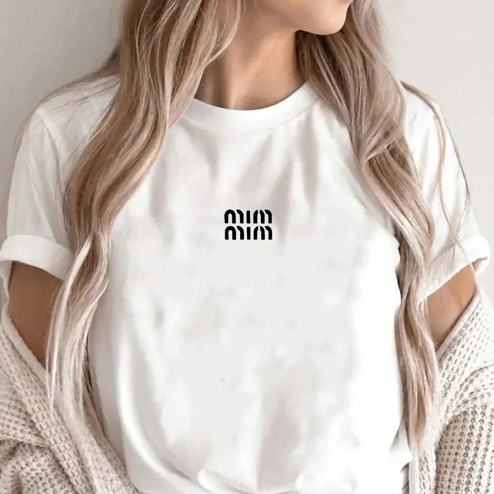 

Cotton T-Shirt for Women s Short Sleeve Summer Print Top Fashion Trend Tee Round Neck Clothes L
