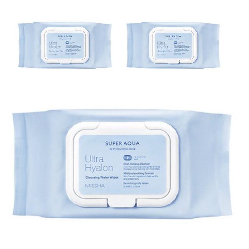 MISSHA Super Aqua Ultra Hyalron Cleansing Water Wipes | 30 Sheets 3pcs