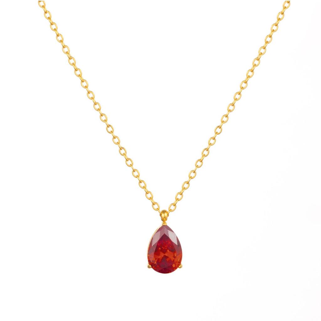 1pc Fashion Jewelry 18K Gold Plated Chain WaterDrop Diamond Pendant Necklace Stainless Steel 12 Months Birthstone Necklace