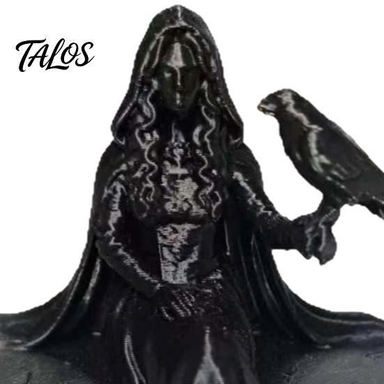 Gothic Crow Queen Figurine 3D Printed Figurine, Cloaked Robe Statue with Detailed Ornate Collectible Crow, Spooky Desktop Ornament for Home