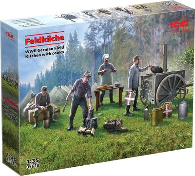 ICM WW2 German Field Kitchen Plastic Model 35618 1/35 w/Cook (Military Vehicle)