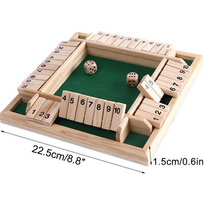 Shut The Box Dice Game Classic 4 Sided Wooden Board Game Flip 10 Numbers Classic Tabletop Party Entertainment Games