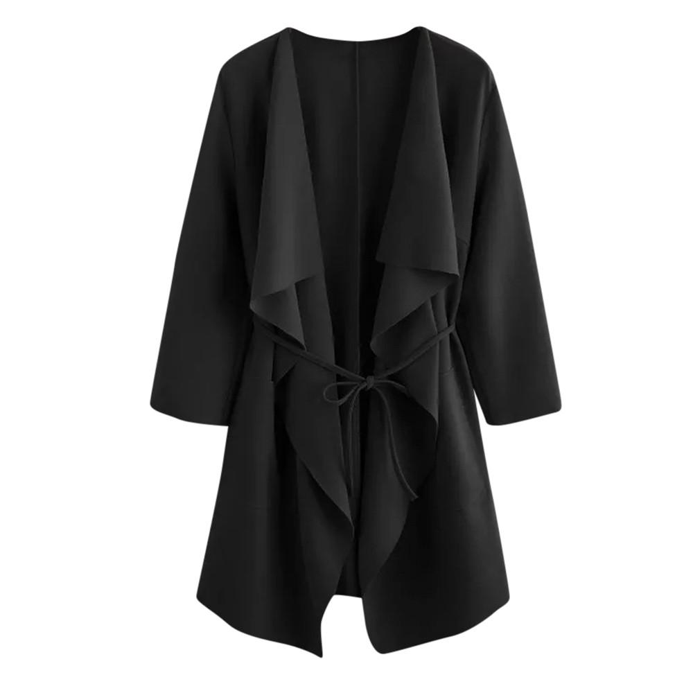 Buy Women Casual Waterfall Collar Pocket Front Wrap Coat Jacket Outwear