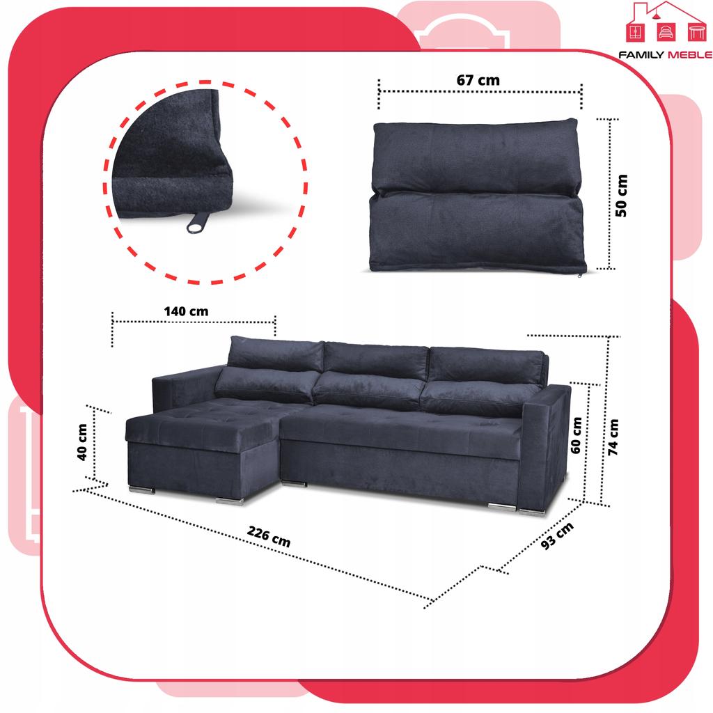 Varius Corner Sofa Bed with Sleeping Function Family Furniture Corner Gray Velvet