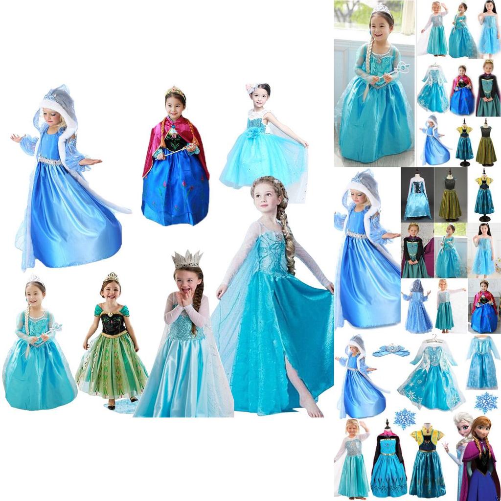 Girls Elsa Kids Fancy Dress Costume Princess Anna Party Dresses Cosplay Outfits