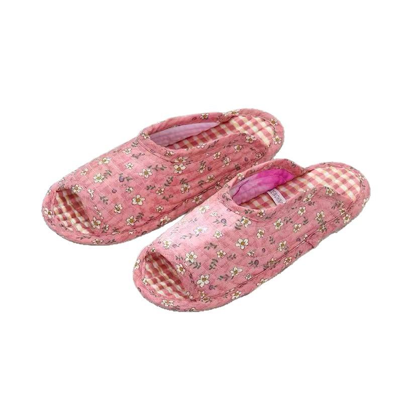 Atmungsaktive Baumwoll-Hausschuhe mit offenen Zehen, Stoffsohle und Krabbelmatte - Leise, Ganzjahres-Stil, Koreanisch