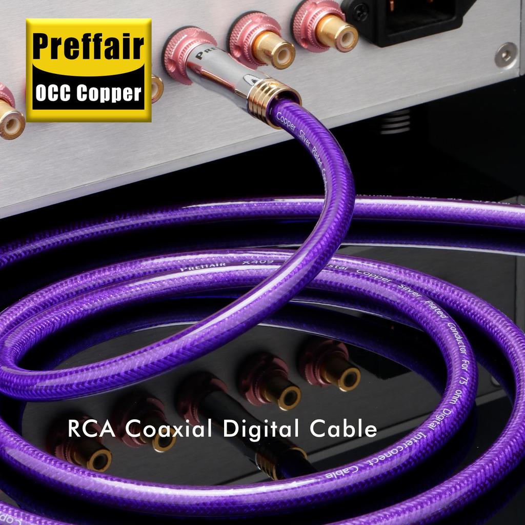 Preffair X409 Digital Coaxial Cable, 75 Ohm Single Crystal Copper Audio Connector