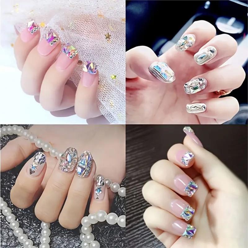 170Pcs Mixed Round Crystal Clear Nail Art Rhinestone Champagne AB Flatback Glitter Diamond Nail Charms Glass Gems Manicure Parts