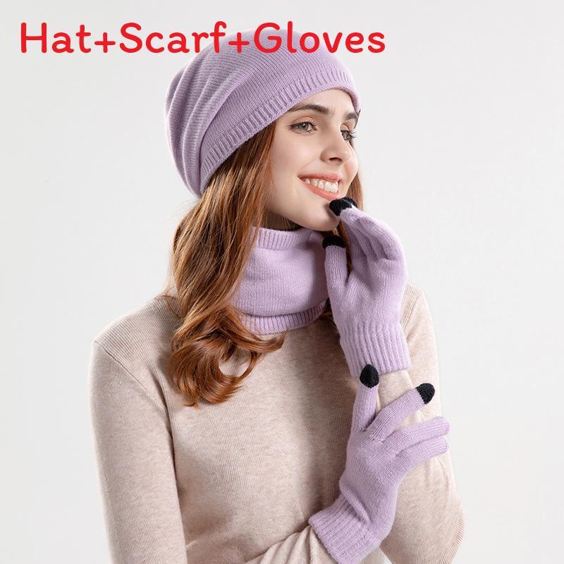 Knitted Winter Hat Scarf Gloves Set With Breathable Warmth For Teen Adults