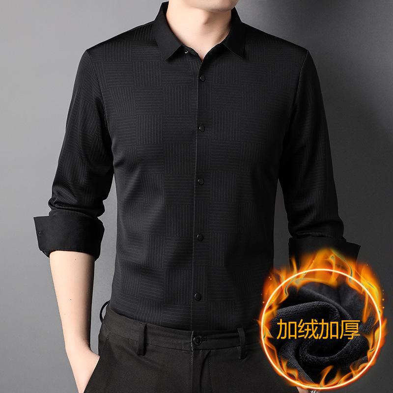 

Осенне-зимняя мужская флисовая рубашка с длинными рукавами и отворотом, повседневная облегающая полосатая рубашка для мужчин 4XL