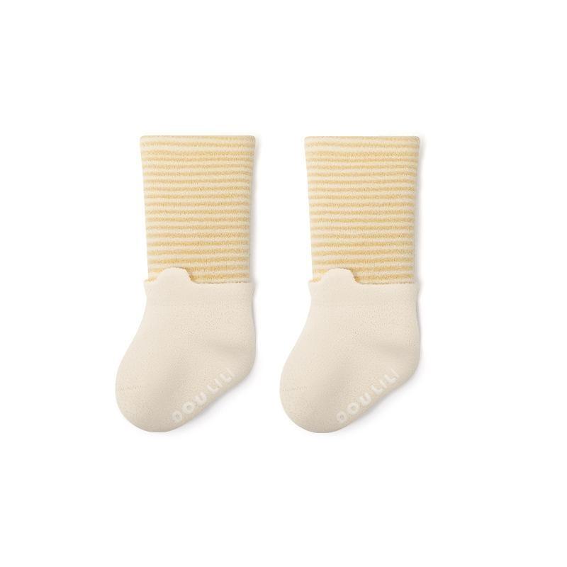 Baby Socks Pure Cotton Warm Stripe Non-Slip Middle Tube Contrast Color Newborn Boys Girls Baby Autumn Winter Floor Socks
