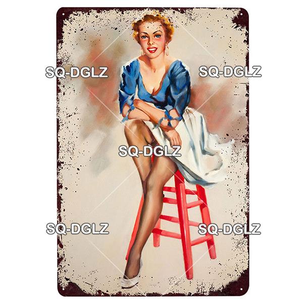 [SQ-DGLZ] Pinup Girl Plakette Metall Vintage Bar Möbel Teller Garagenschild Vintage Deko Man Cave Dekoration Geschenk