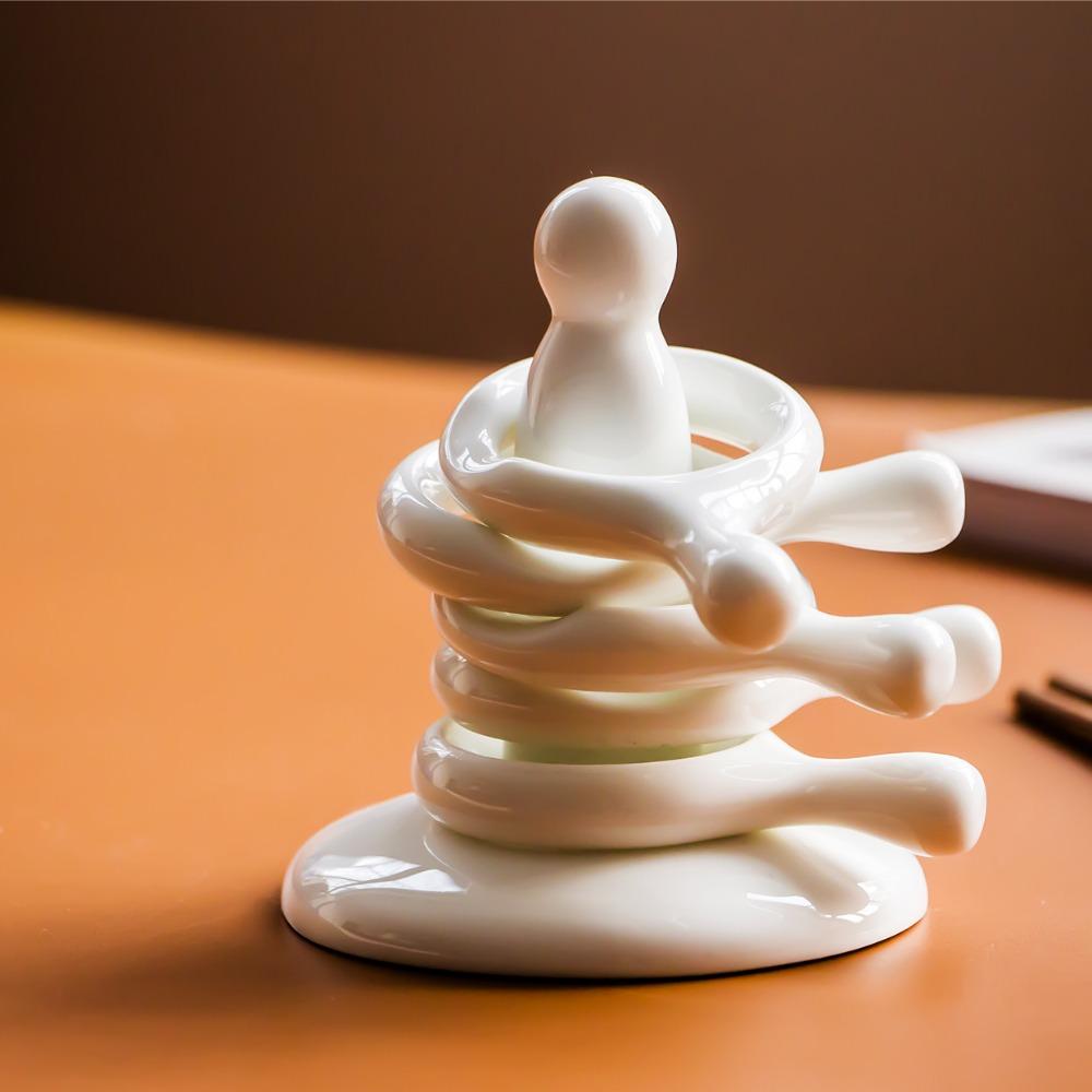 Q Shape Ceramic Spoon Rest Set Glazed Surface Chopsticks Rack Egg Tray Dining Table Decoration