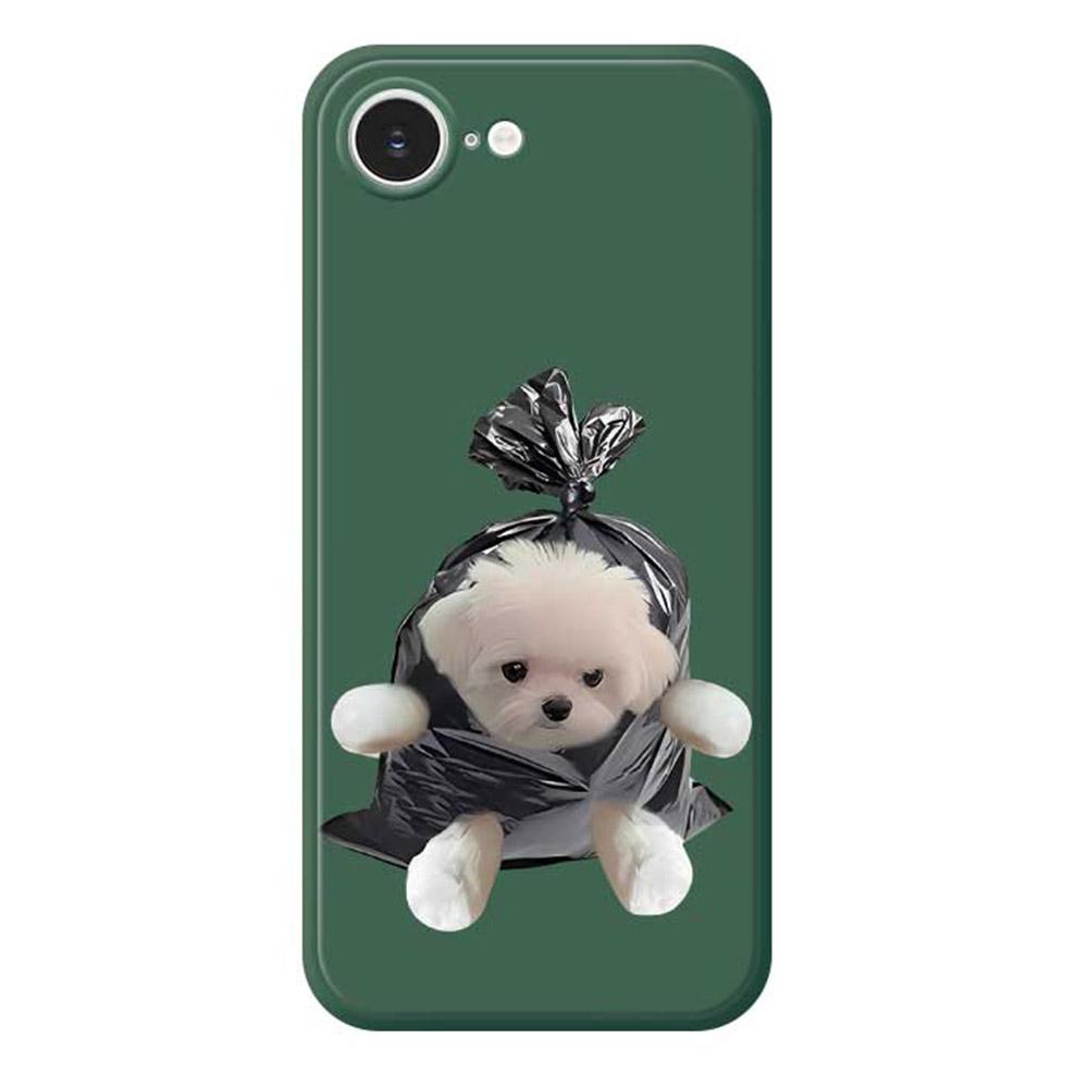 For iPhone 16e Case Garbage Bag Dog Pattern Printing Straight Edge TPU Phone Back Cover