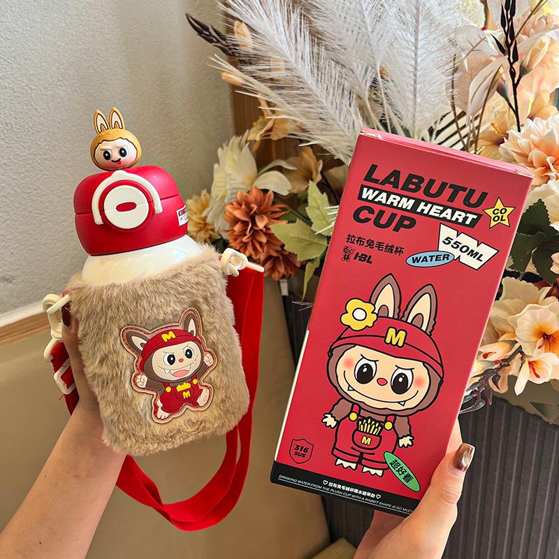 Large Capacity Double Drink 316 Thermos Cup Cute High Value Children's Straw Cup Student Portable Water Cup