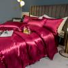 Solid Silk Bedding Set with Duvet Cover Bed Sheet Pillow Case Luxury Single Double Couple Rayon Satin Pillowcases Bedsheet