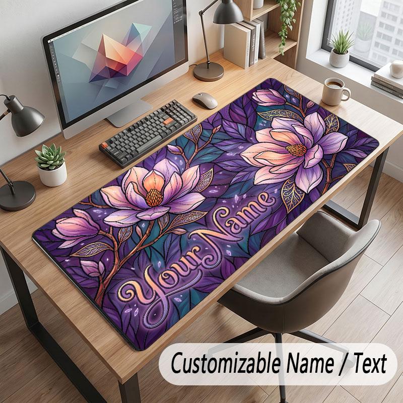 Floral Garden Theme Customized Mouse Pad Personalized Print Name Text Desk Mat For Home Office Table Decor