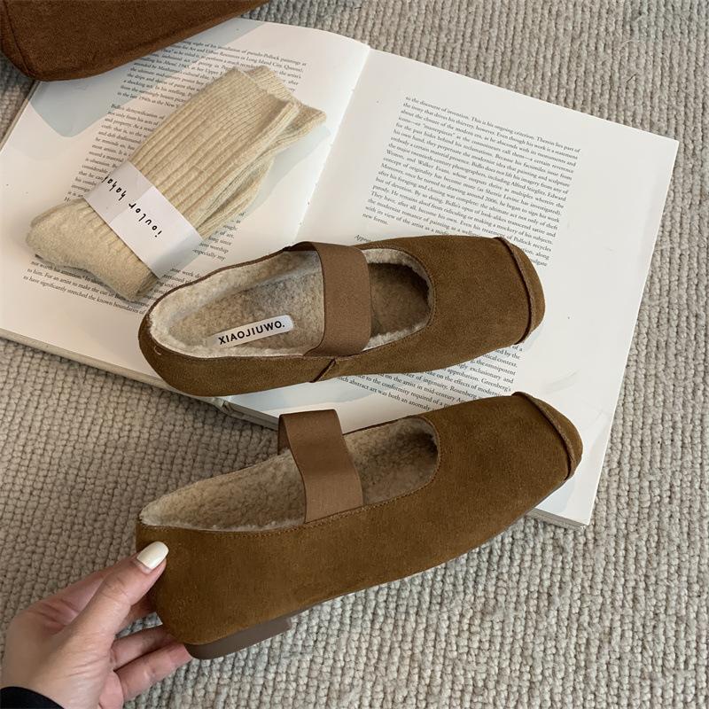 French Retro Mary Jane Shoes Women's 2025 Autumn and Winter New Square Head with Velvet Shallow Beanie Shoes