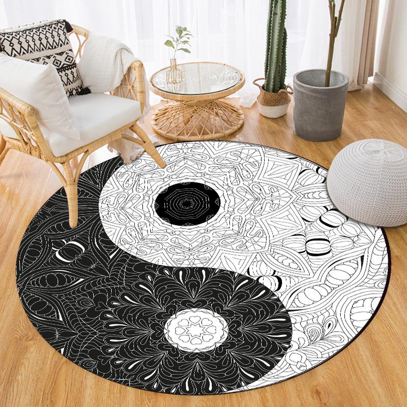 1 piece Yin Yang Bagua pattern round rug, crystal velvet fabric, suitable for living room bedroom dining room office decoration