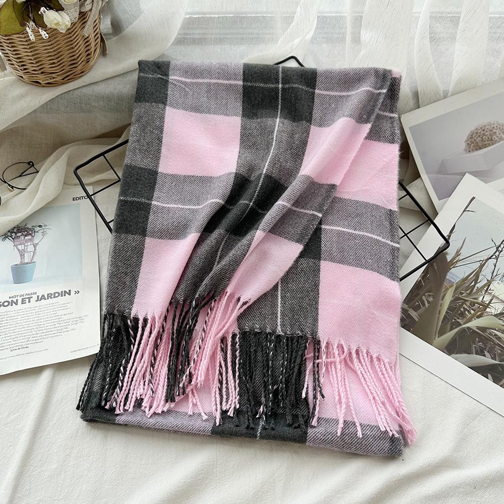 Scarf Autumn and Winter Imitation Cashmere Houndstooth Shawl for Women Trendy and Versatile Warm Long Tassel Scarf