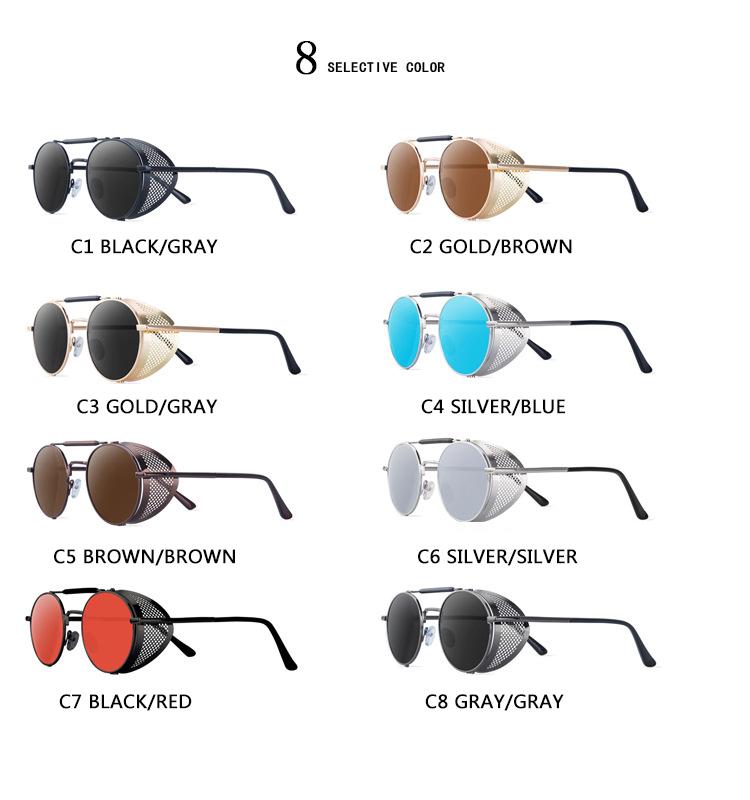 NEW Round Steampunk Sunglasses Men Women Fashion Metal Glasses Brand Design Vintage Sunglasses High Quality UV400