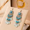 New Bohemian Multilayer Rice Bead Water Drop Earrings for Women Ethnic Long Hollow Silver Color Alloy Dangle Earring Jewelry