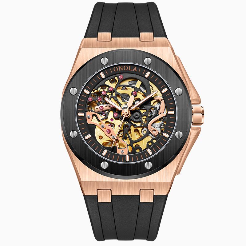 ONOLA 3834 Top Brand Fashion Men s Automatic Mechanical Watch Sports Hollow Design Night Light Men s Business Luxury Clock B
