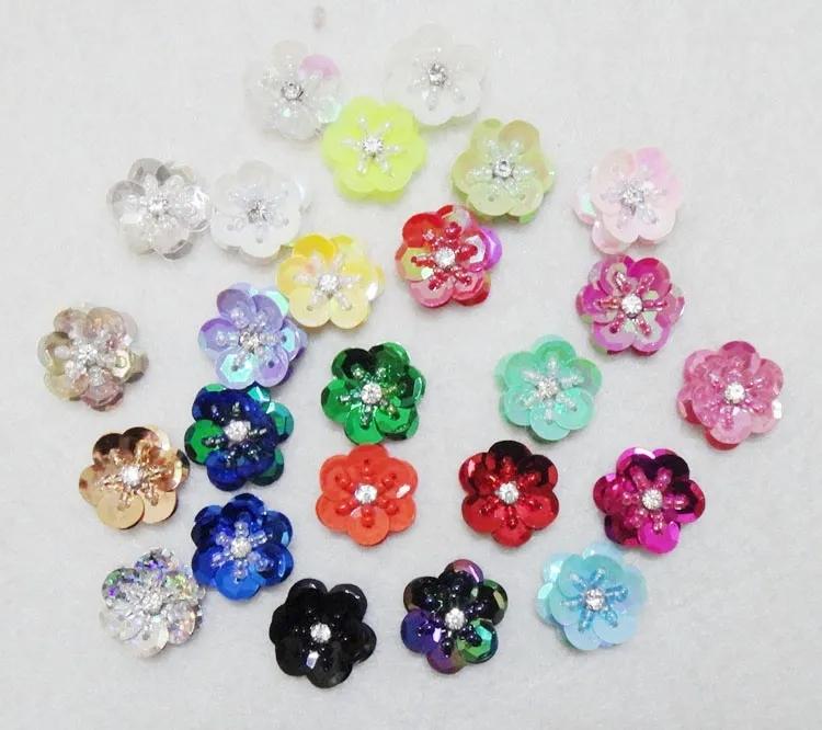 20 Pieces/lot Hand-Sewed Sequins Flower Pattern Patch DIY Clothing Shoes, Hats, Bags, Beads Sequins Applique Patch