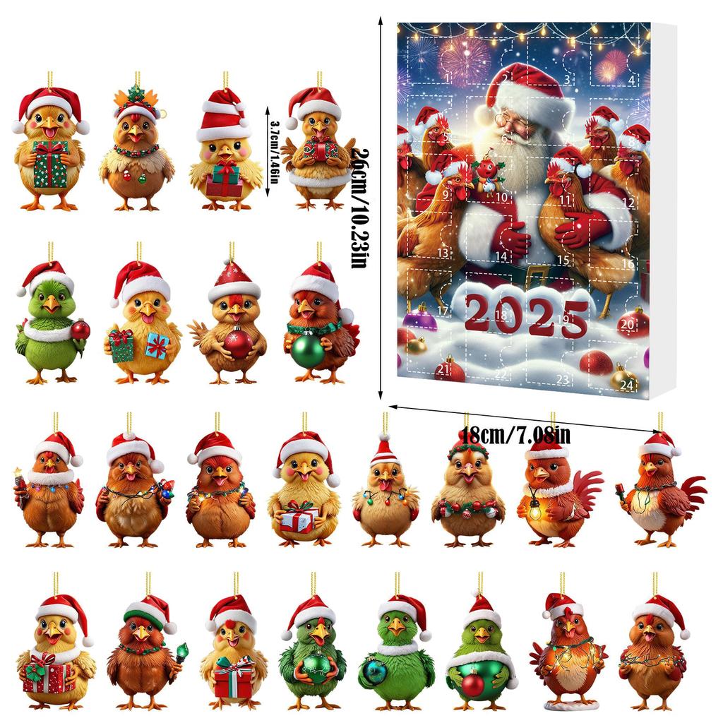 Advent Countdown Calendar Chicken Ornaments 24 Day Of Vacation Advent Calendar Pendant Christmas Tree Cartoon Chicken Decoration