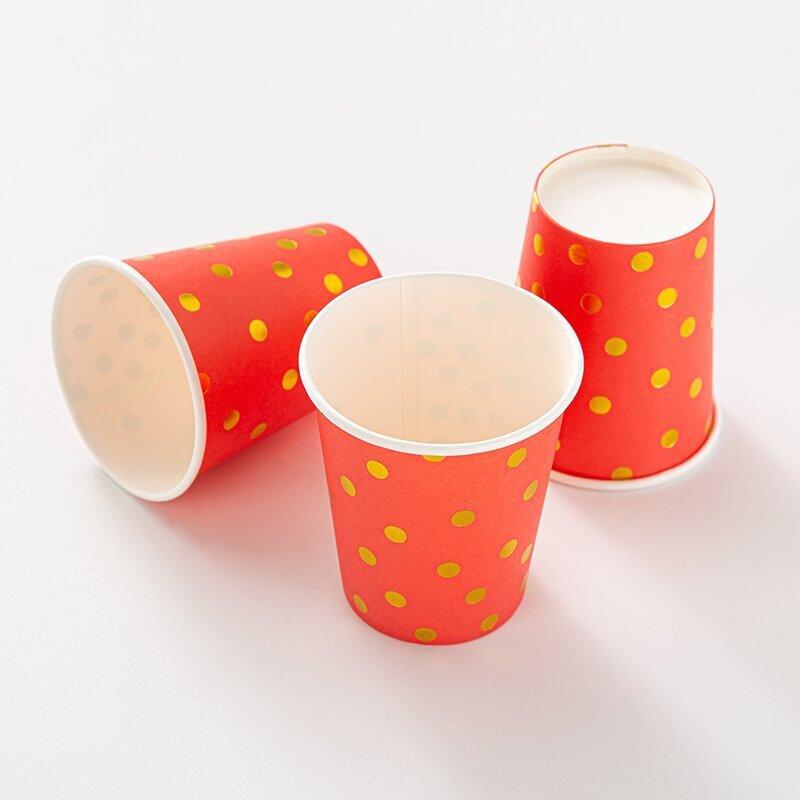 50pcs Disposable Paper Cups Back To School Polka Dot Shot 9 Oz Coffee Drinkware Cup Black and Golden Paper Cups Golden Foiled Dot Paper Cup