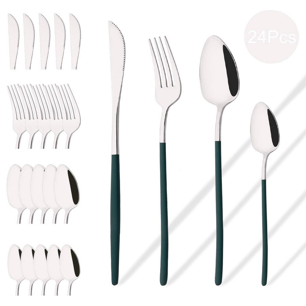 Zestaw sztućców Western 24-częściowy zestaw stołowy Naczynia ze stali nierdzewnej Czarny Srebrny Łyżka Widelec Nóż Zestaw obiadowy Sztućce domowe