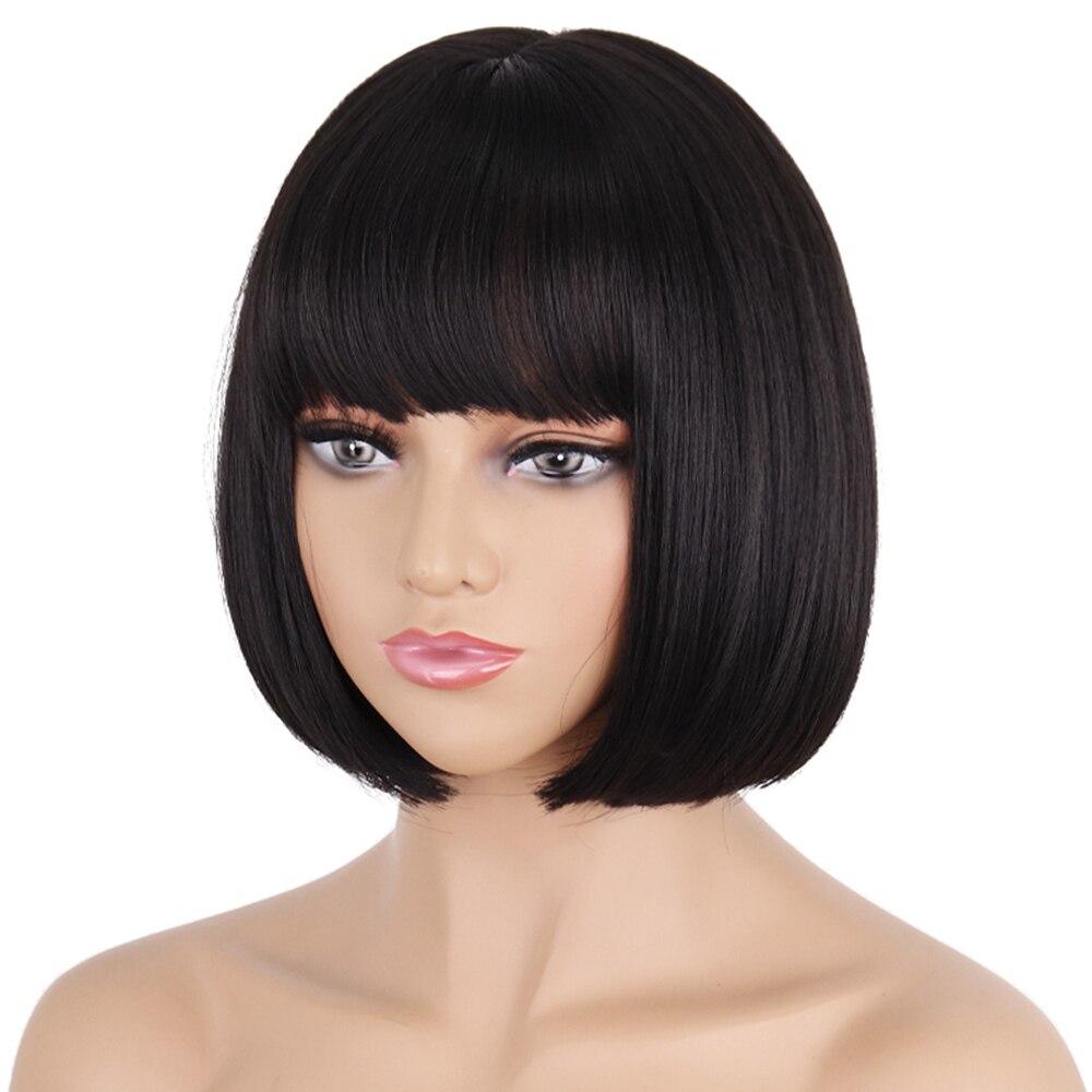 MERISIHAIR Short Straight Bob Synthetic Wigs with Bangs for Black Women Heat Resistant Wig for Cosplay Party Daily Hair