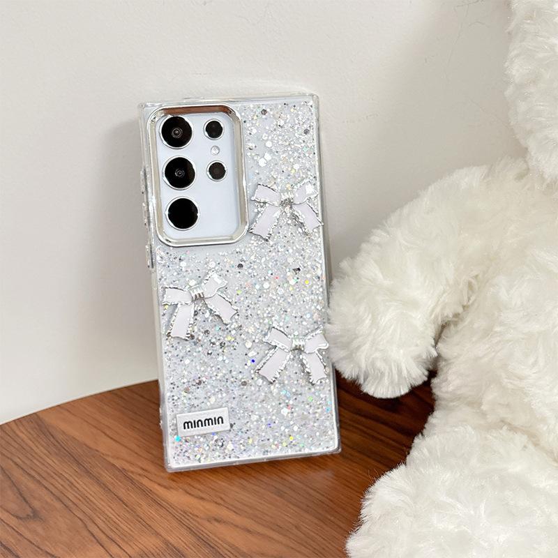 

Glue Sequined Transparent Mobile Phone Case for Samsung S25ultra Bow Korean GalaxyS24 Anti-fall A06 For Samsung A16
