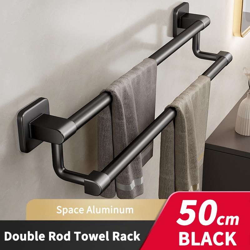 Towel Holder Self-adhesive Double Layer Bathroom Towel Rack No Drilling Towel Bar Kitchen Storage Rack Bathroom Organizer