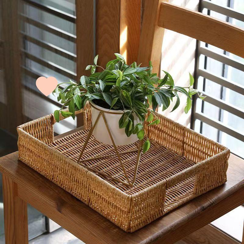 Japanese-Style Woven Rattan Storage Cabinet: Rectangular Organizer for Living Room, TV, Toys, Snacks