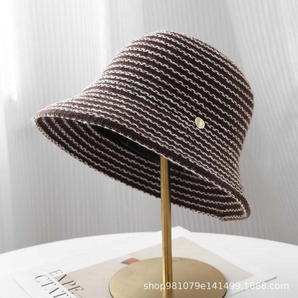 Autumn and Winter Striped Wave Fisherman's Hat Children's New Large Brim Outdoor Thermal Hat Webbing Fashion Basin Hat Big Head Circumference