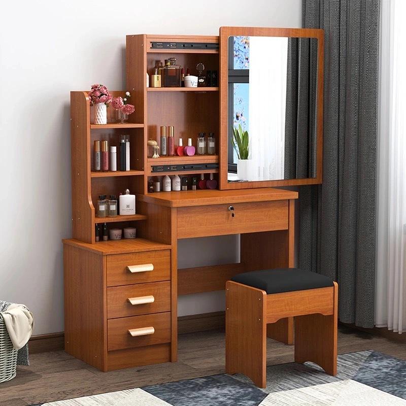 Compact Modern Makeup Dressing Table with Sliding Mirror and Integrated Storage