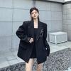 Niche Design Black Blazer for Women Spring Autumn Loose Fit Patchwork Fake Two Piece Shoulder Padded Fashion Outerwear