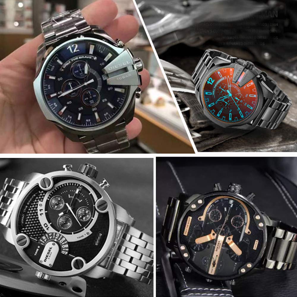 Chocoman Diesel Stainless Steel Watch Strap, 22mm, 24mm, 26mm, 28mm, 30mm, with 3 Spring Bars, Removal Tool, and Box