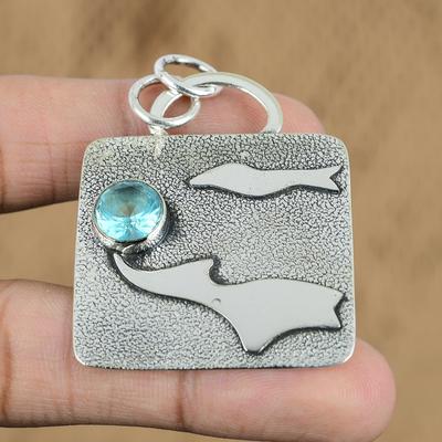 Přívěsek s přírodním drahokamem Swiss Blue Topaz 925 Sterling Silver Indické šperky