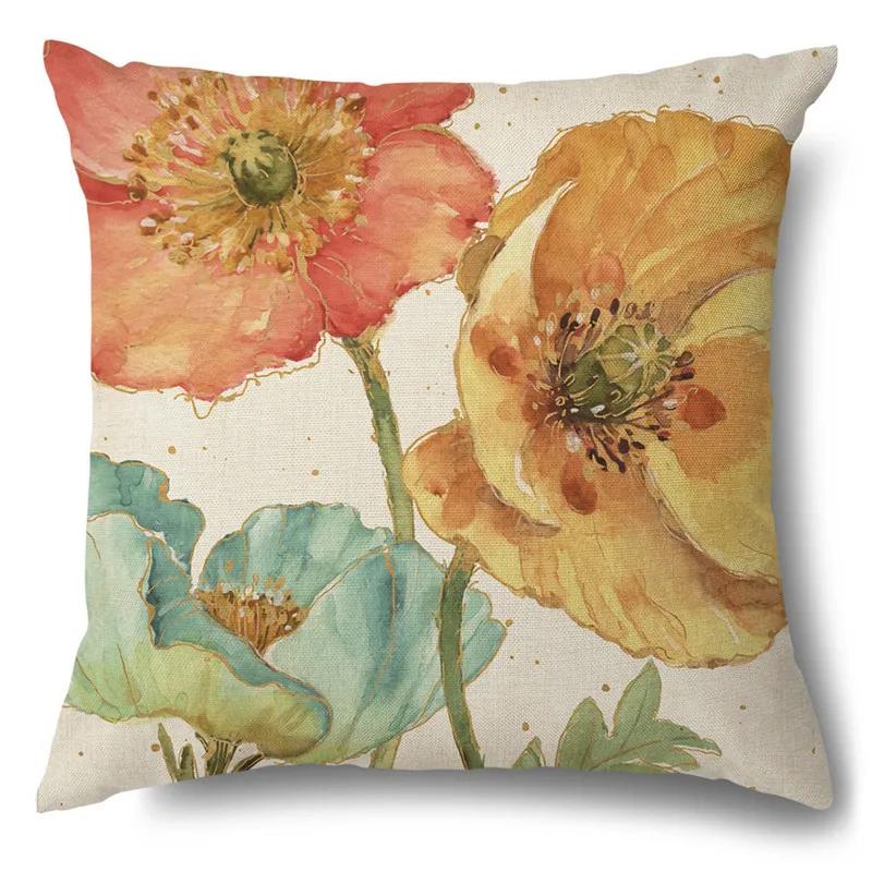 Rose Flower Butterfly Printing Cotton Linen Pillowcase Modern Living Room Decorative Sofa Cushion Cover Home Pillow Cover
