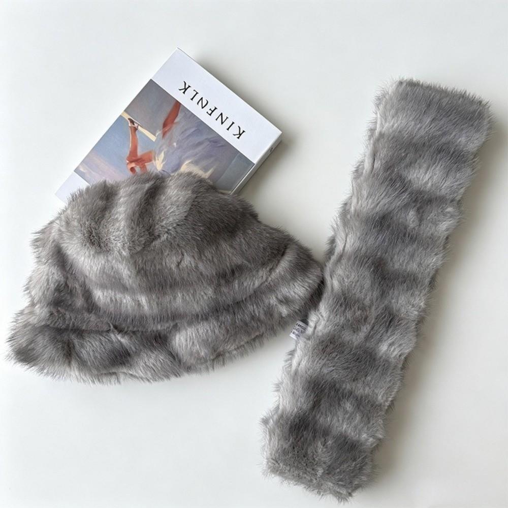 Windproof Winter Hat Scarf Set Thick Fur Snood Scarf Fashion Faux Fur Hat Scarf Set  Skiing Holiday