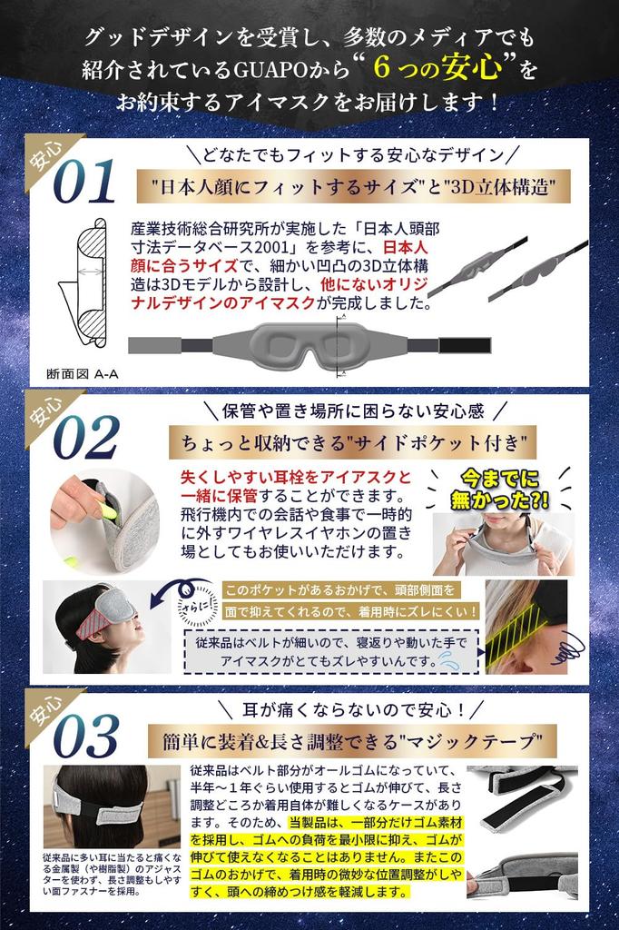 Design Award winning brand Eye mask with convenient storage pocket by a doctor and a sleep cotton fabric for sleeping light blocking Eye mask for a