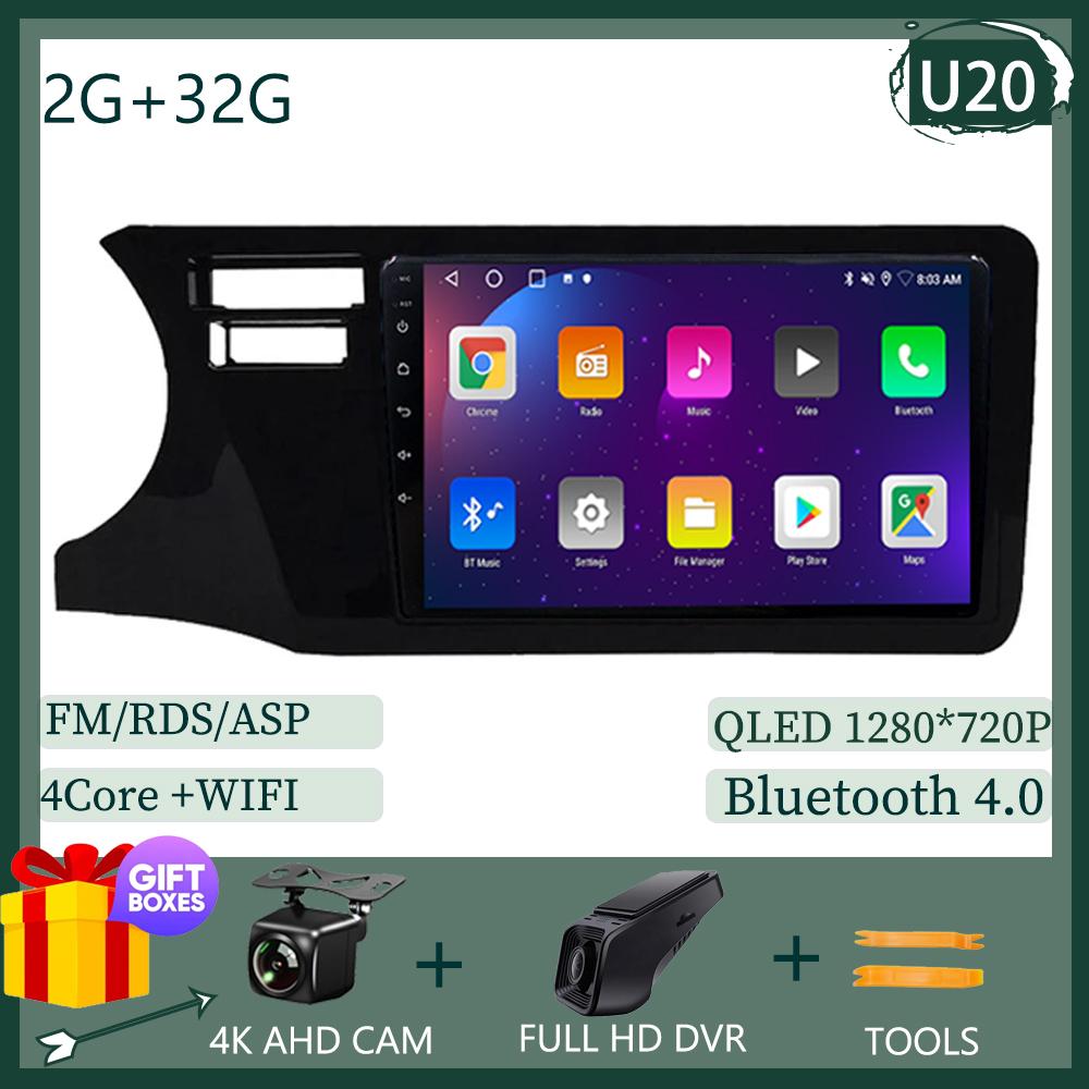 QLED Carplay Android 14 For Honda City 2014-2017 Car Wireless GPS Bluetooth Auto Stereo Multimedia Player DSP IPS WIFI DVD  BT